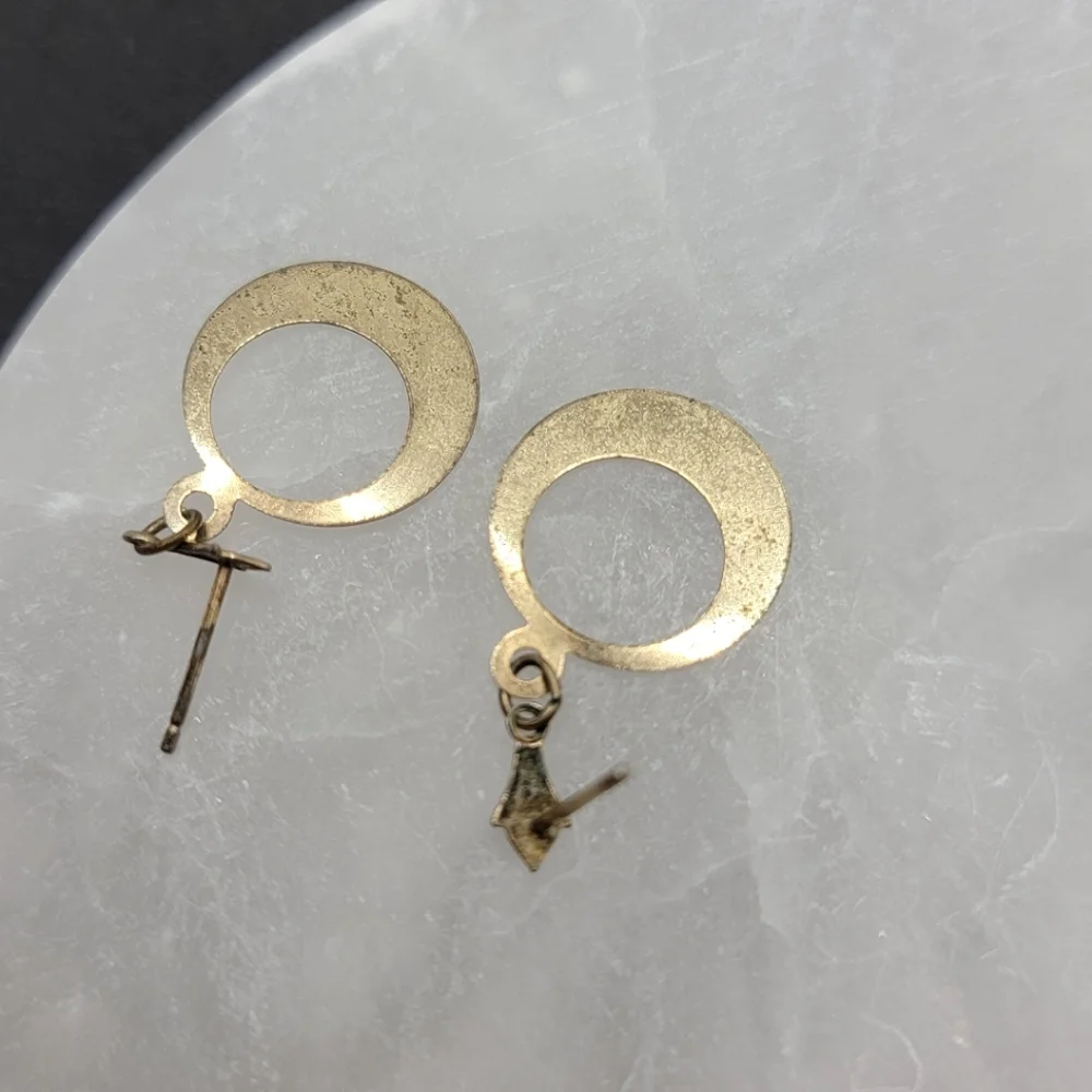 Gold Dangle Hoop Earrings Vintage Lightweight Thin Disc